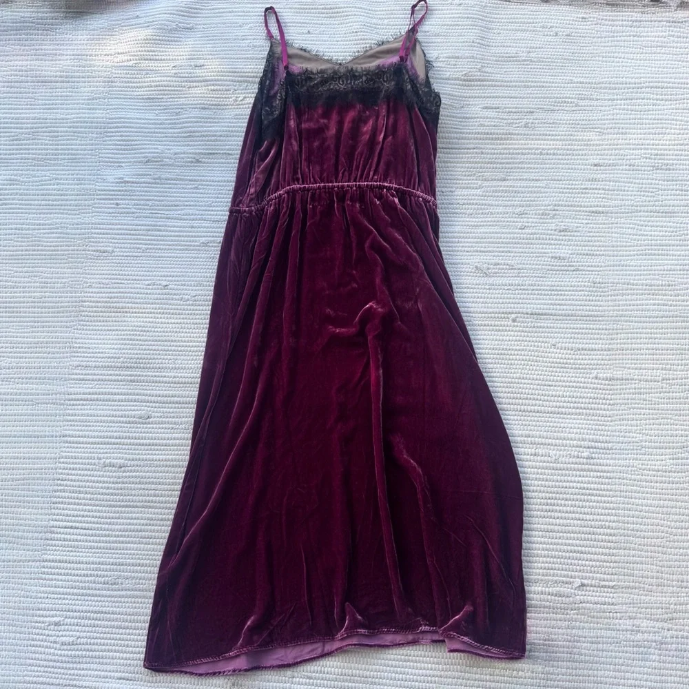 Sundance Silk Velvet Lace Slip Dress Burgundy Bias Cut Midi Size L